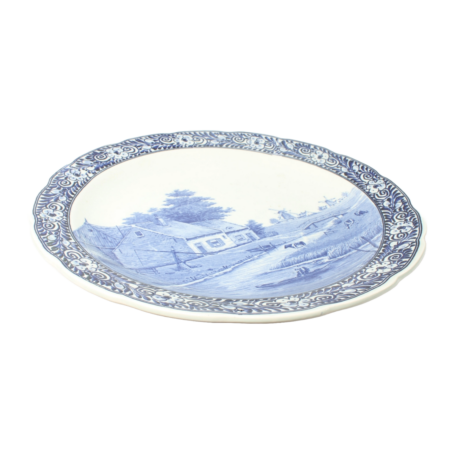 Delft Blue XL Plate, Royal Boch, with Dutch Landscape, circa 1950