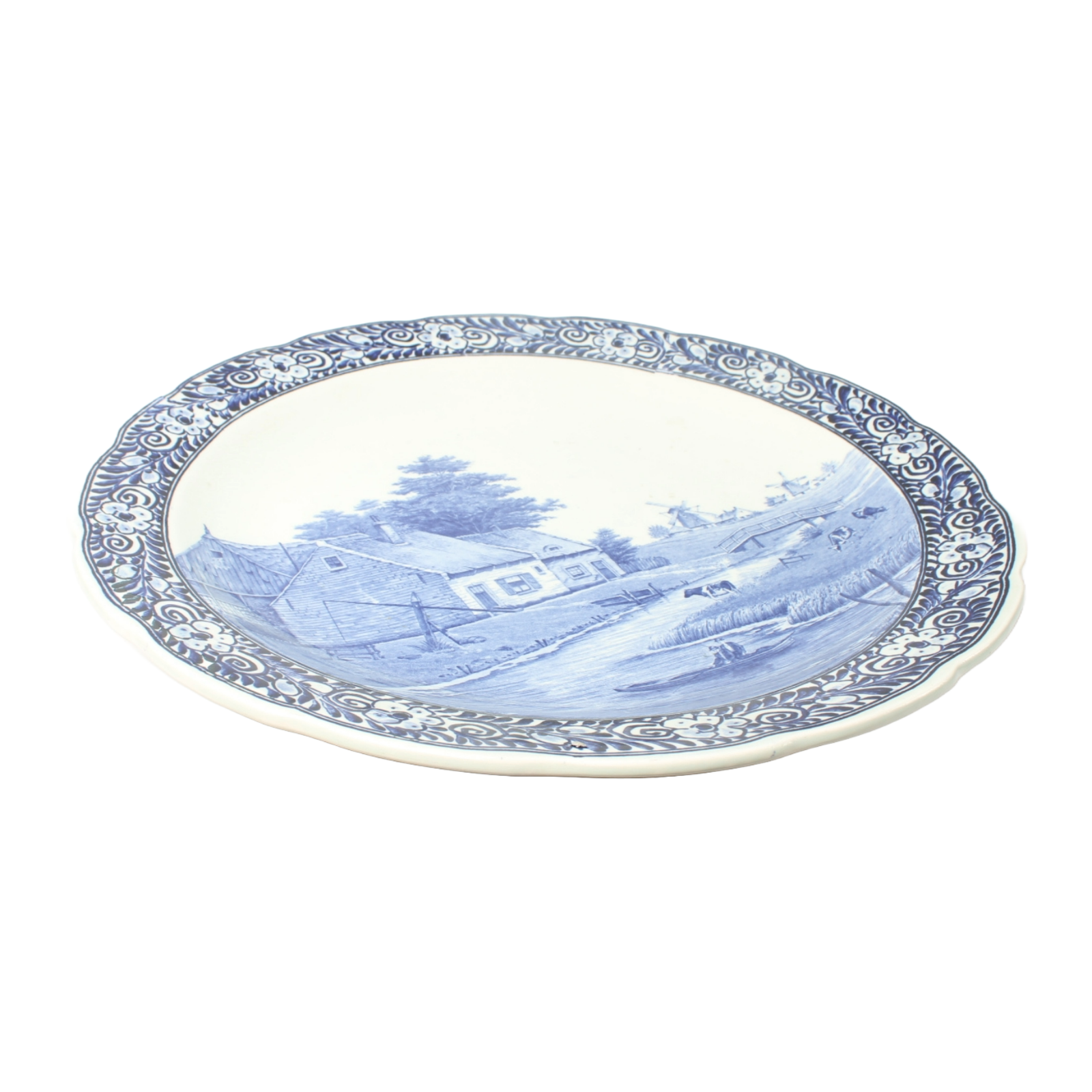 Delft Blue XL Plate, Royal Boch, with Dutch Landscape, circa 1950