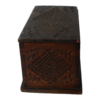 Handmade Wooden Box – Decorative Carvings with Geometric Patterns and Floral