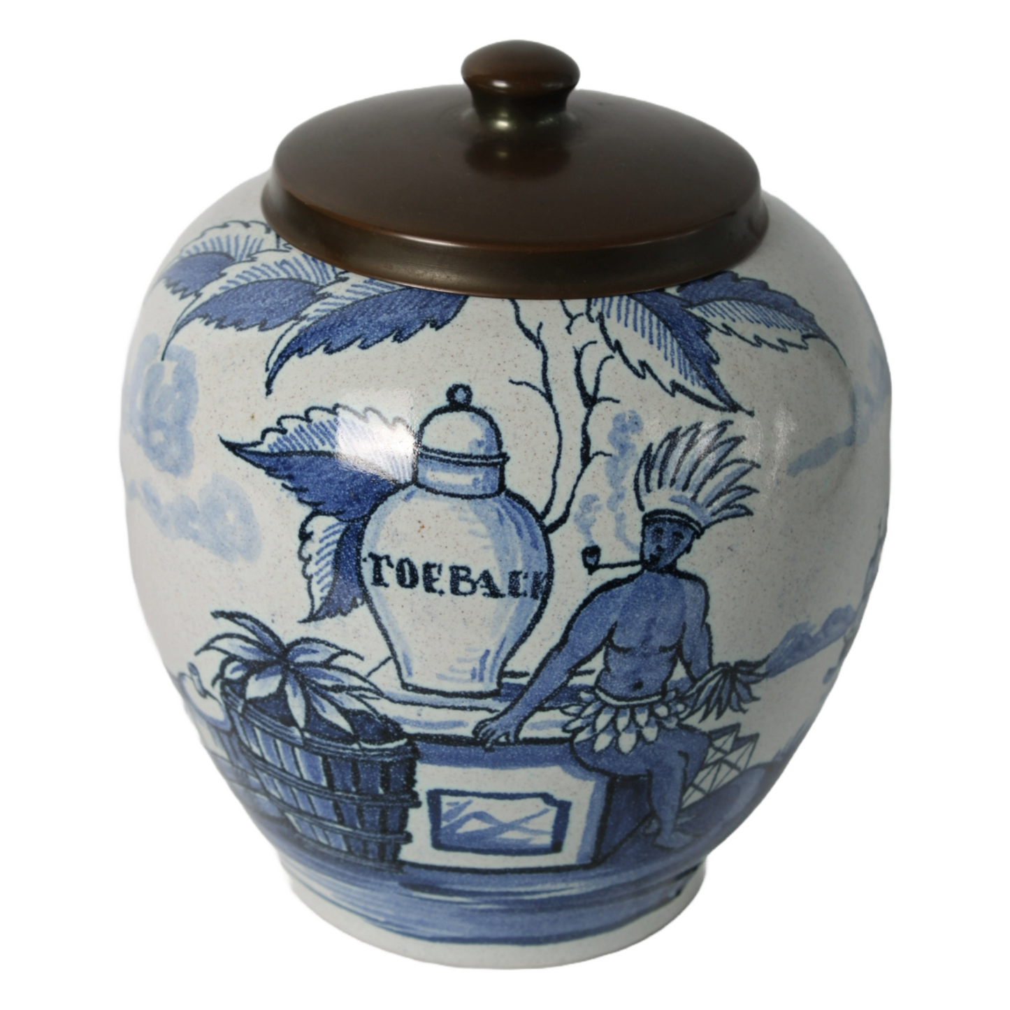 Rare Zenith Gouda Tobacco Jar | Hand-painted ceramic with colonial motif |