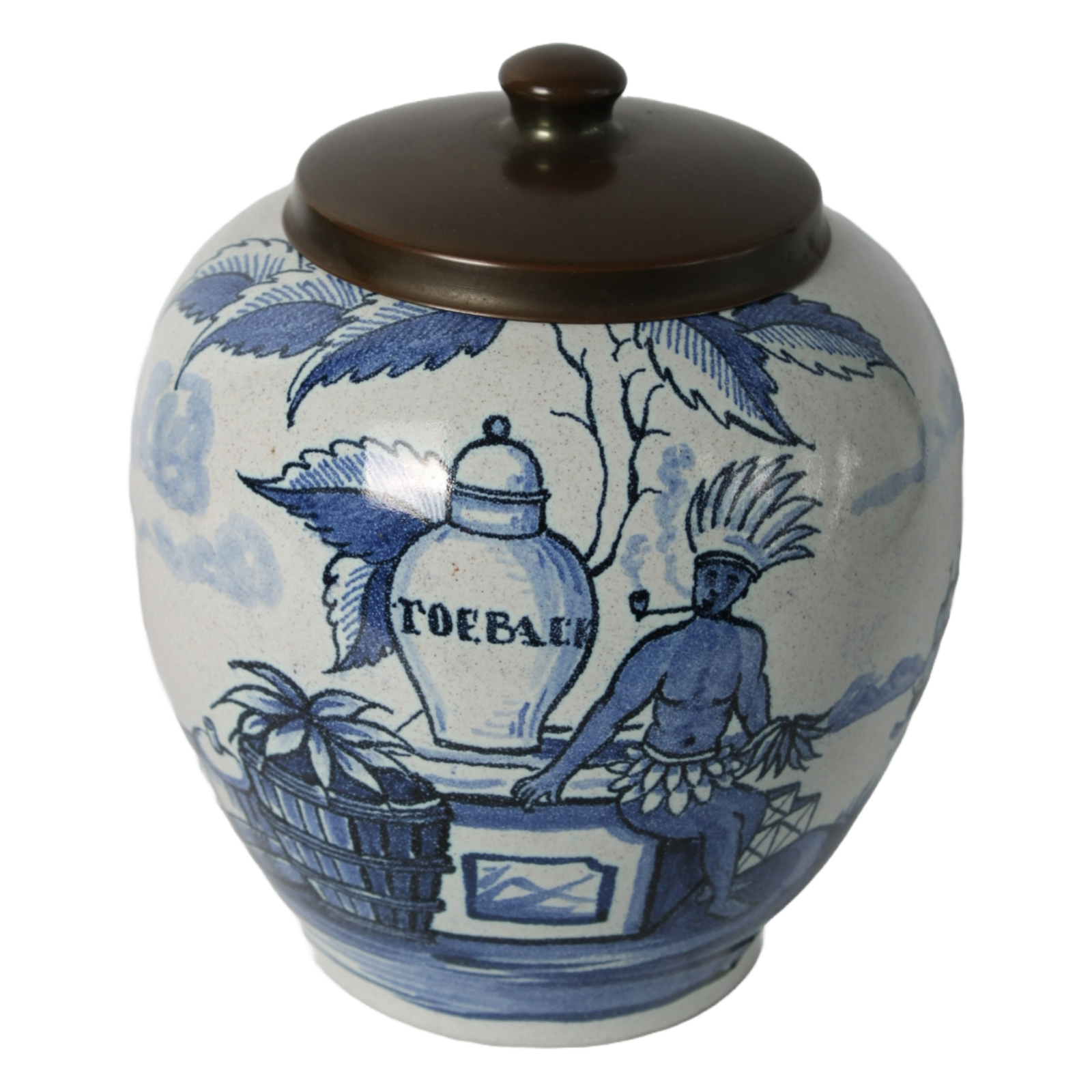 Rare Zenith Gouda Tobacco Jar | Hand-painted ceramic with colonial motif |