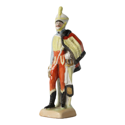 Antique Porcelain Cavalry Trumpeter Figurine in Colorful 19th Century Uniform,