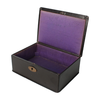 Antique Leather Storage Box – Velvet Interior – Jewelry or Document Box
