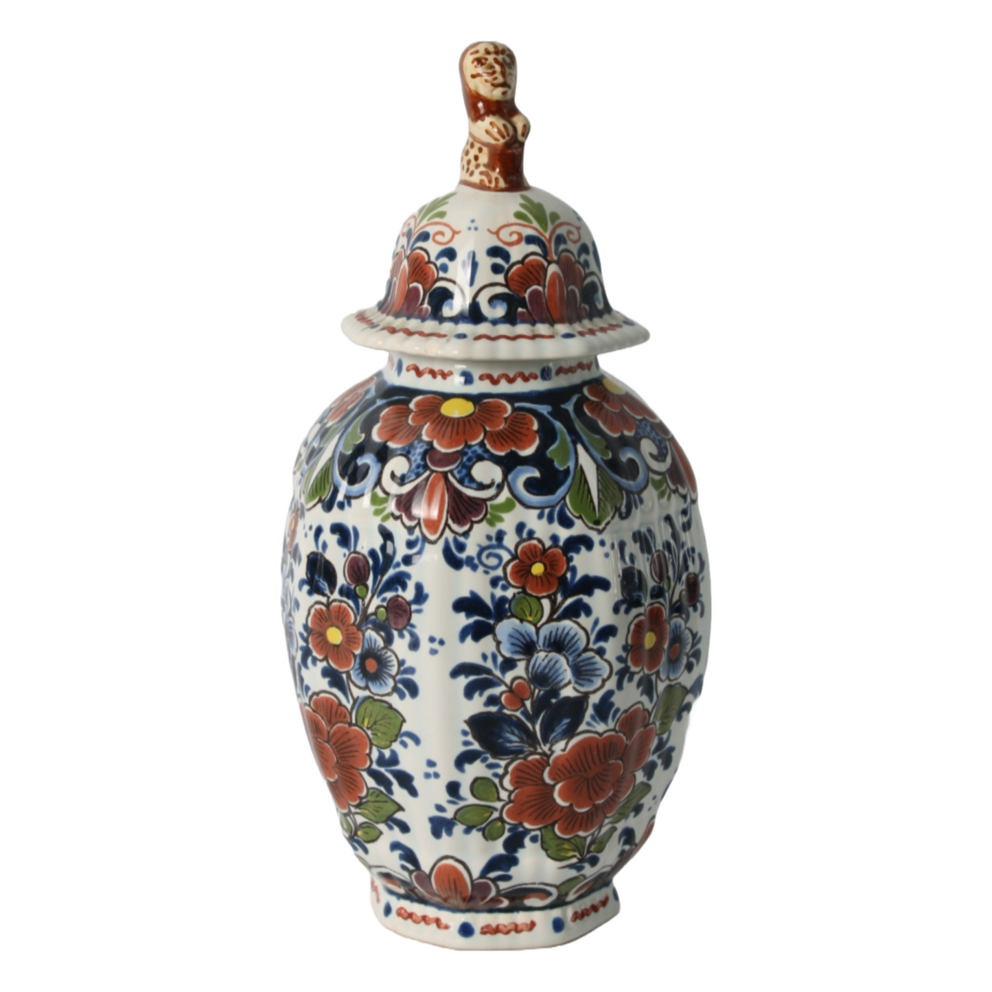Hand-Painted Delft Blue Vase with Lid, Floral Design, Traditional Dutch Pottery