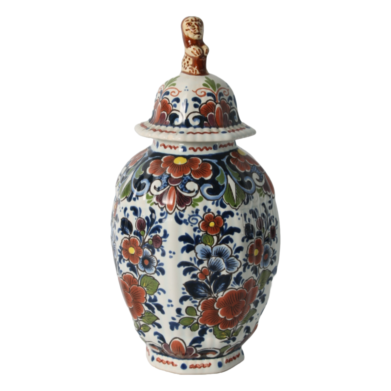 Hand-Painted Delft Blue Vase with Lid, Floral Design, Traditional Dutch Pottery