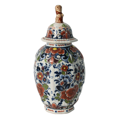 Hand-Painted Delft Blue Vase with Lid, Floral Design, Traditional Dutch Pottery