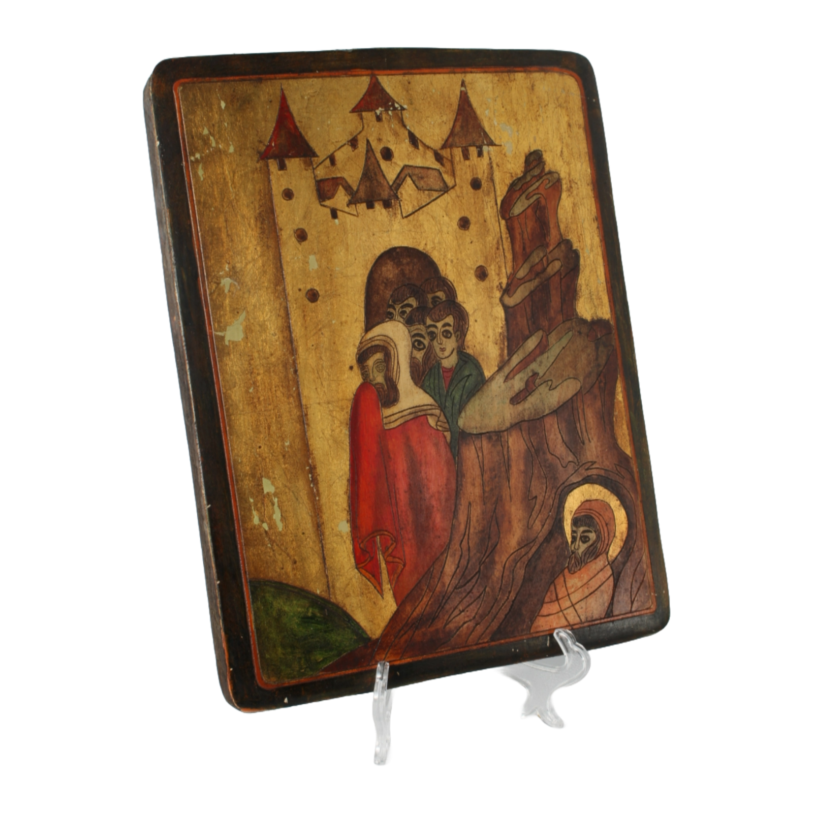 Hand-Painted Orthodox Icon from Romania, Resurrection of Lazarus, 20th Century,