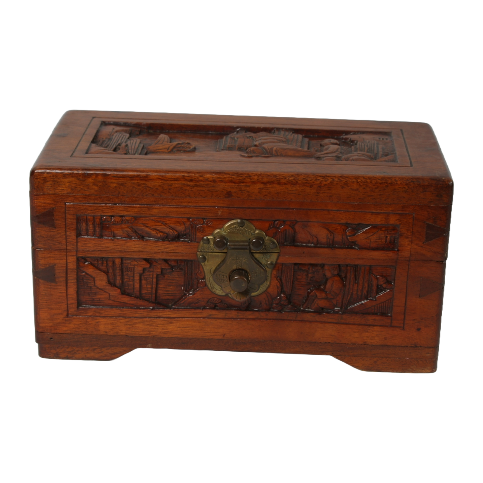 Hand-Carved Wooden Box with Brass Lock, China, circa 1930