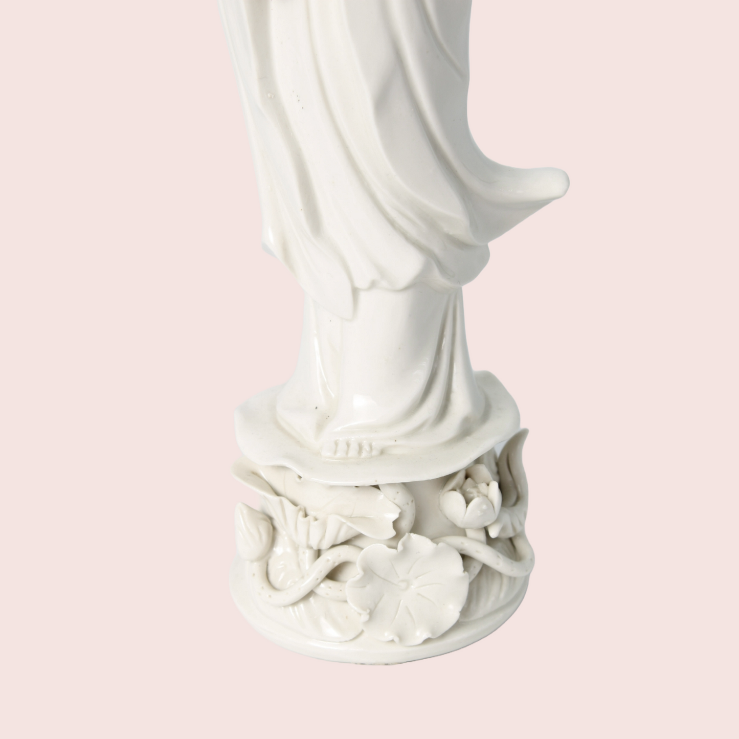 Vintage blanc-de-Chine Guanyin statue from China – white porcelain with lotus