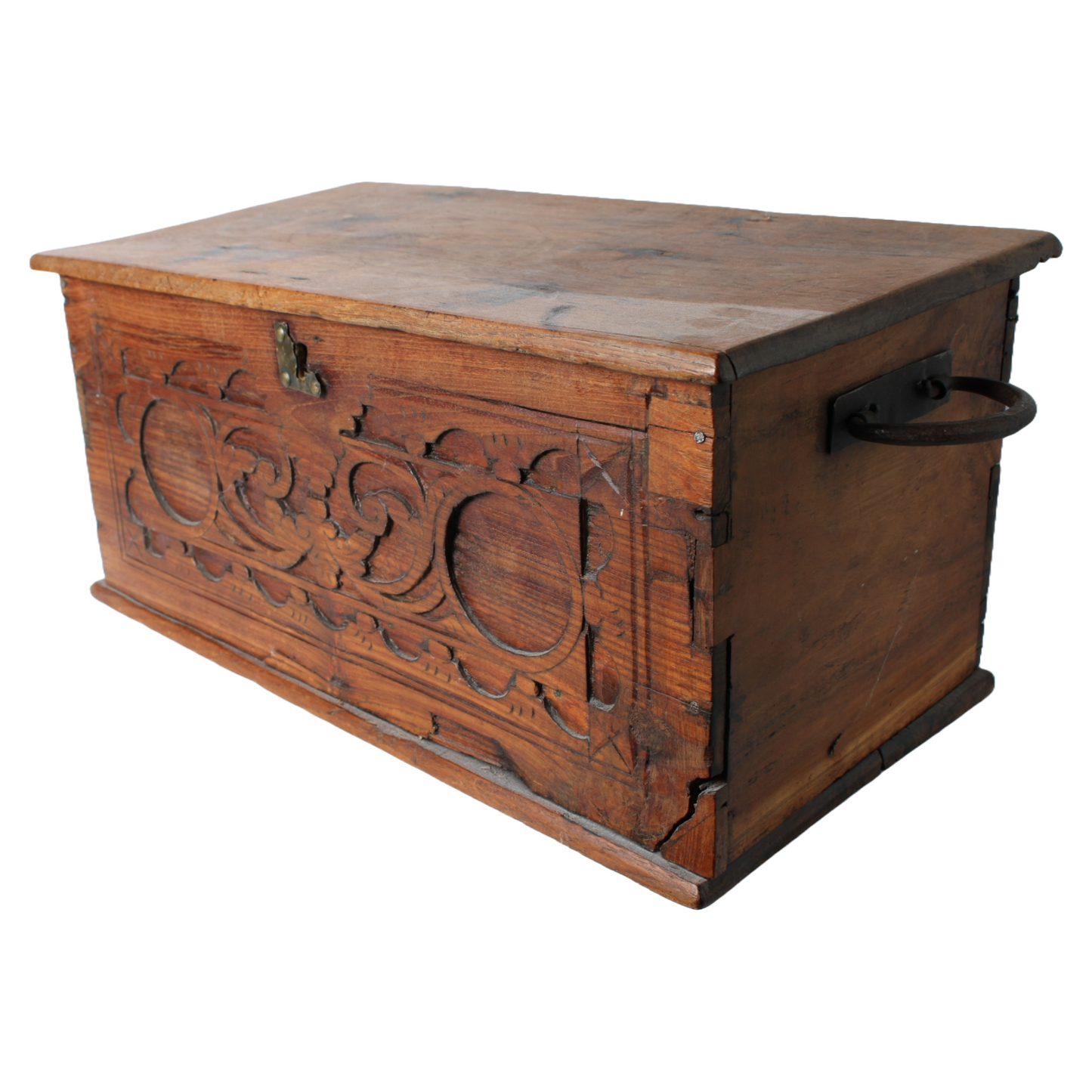 Antique Wooden Cash Box | Detailed Woodcarving | 18th-19th Century |