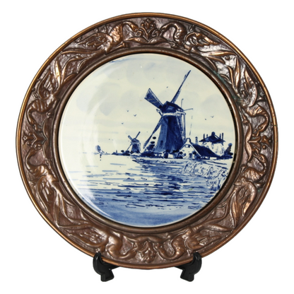Stunning Copper Wall Plate with Delft Blue Inlay - 28 cm - Unique Dutch Artwork
