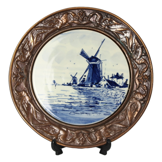 Stunning Copper Wall Plate with Delft Blue Inlay - 28 cm - Unique Dutch Artwork