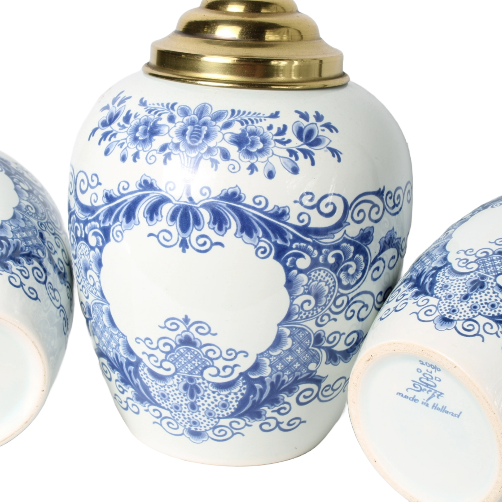 Set of three Delft Blue tobacco jars with brass lids – Royal Delft De Porceleyne