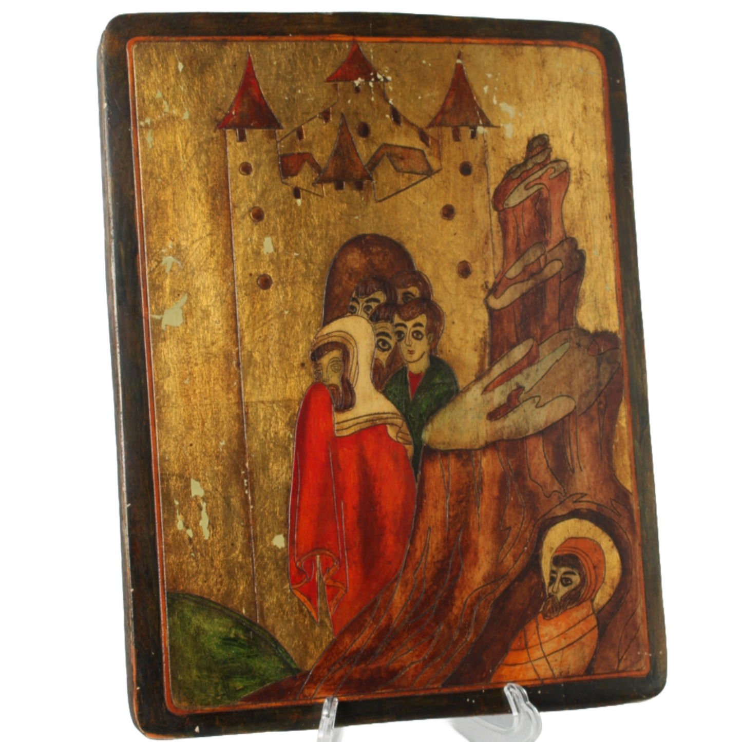Hand-Painted Orthodox Icon from Romania, Resurrection of Lazarus, 20th Century,