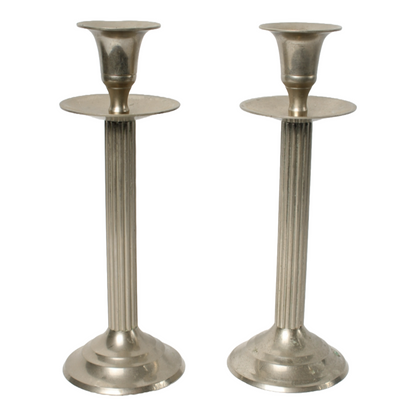 Elegant Pair of Silver-Colored Candle Holders - Classic Design - Timeless