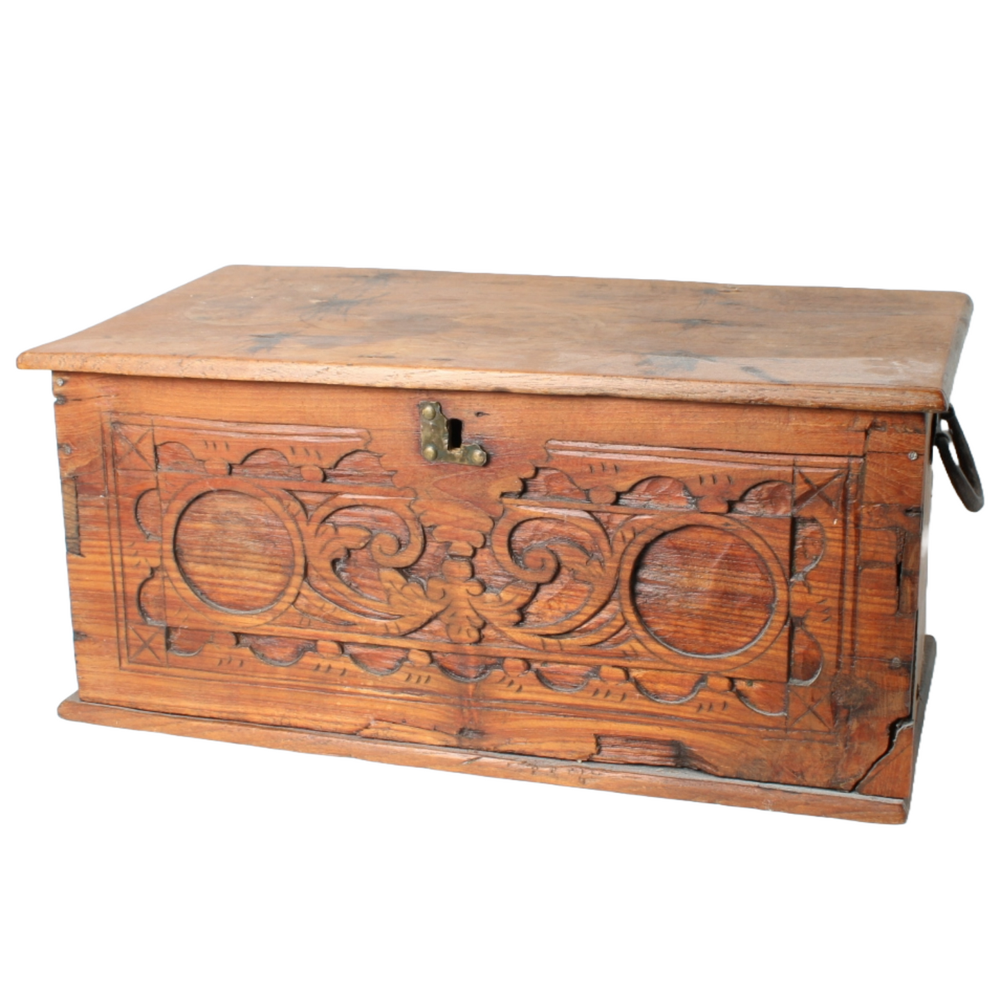 Antique Wooden Cash Box | Detailed Woodcarving | 18th-19th Century |