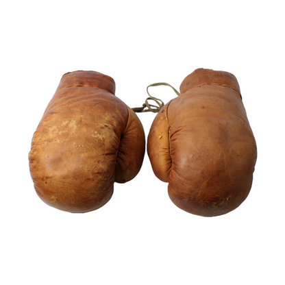 Vintage 1920s Leather Boxing Gloves - Brown Leather - Set of 2 - Authentic Used