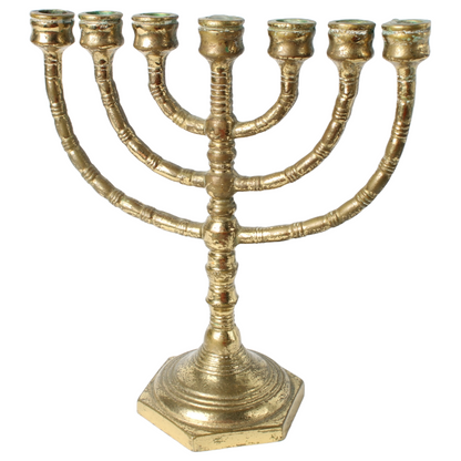 Antique Brass Menorah Candle Holder | Jewish Seven-Branched Candelabrum