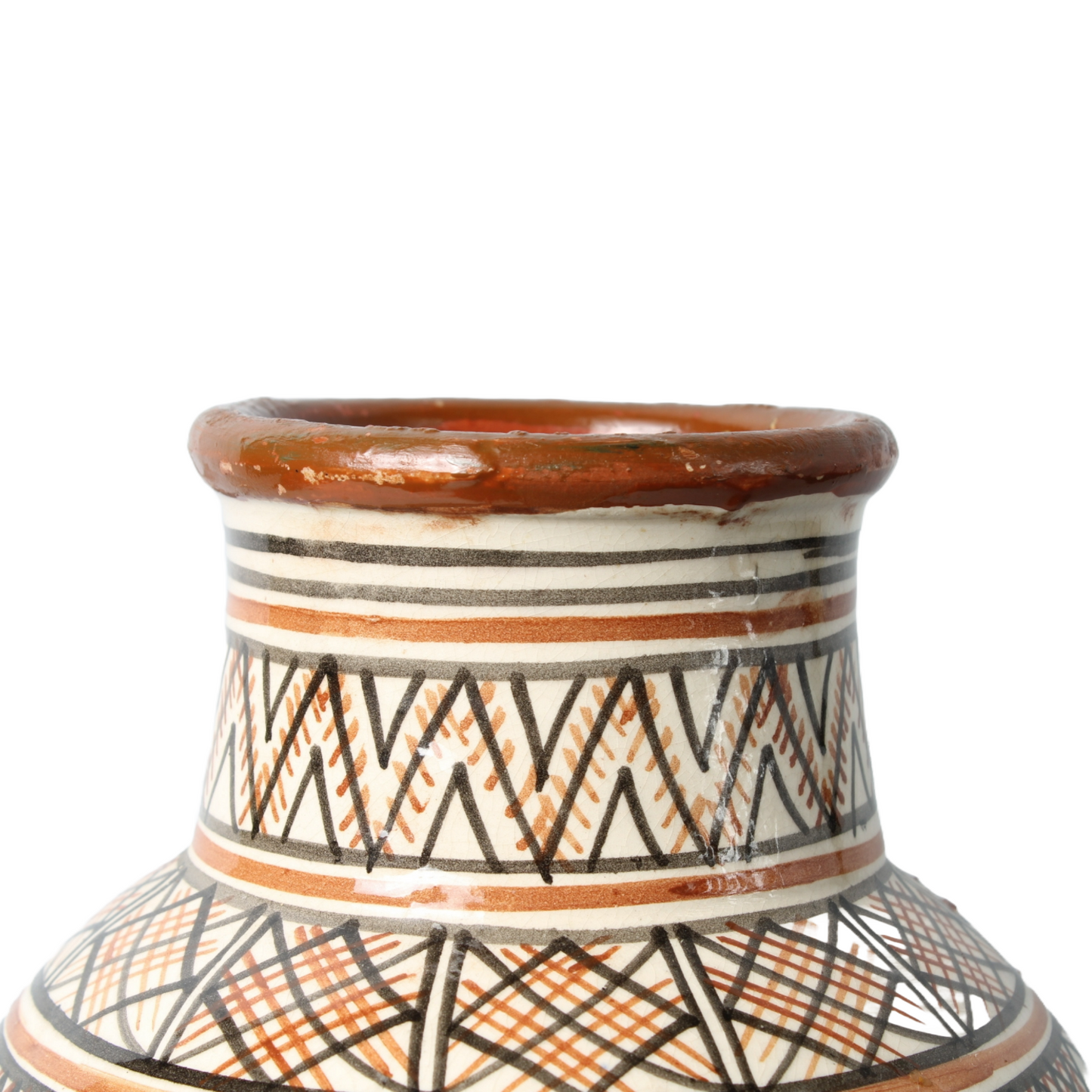 Vintage Moroccan Ceramic Vase with Hand-Painted Geometric Design - Safi Pottery