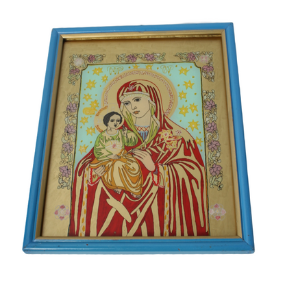 Hand-painted Orthodox Icon of Virgin Mary and Child, Vintage Religious Icon 24x3