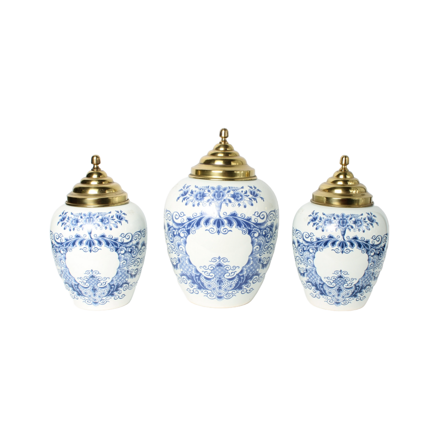 Set of three Delft Blue tobacco jars with brass lids – Royal Delft De Porceleyne