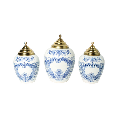 Set of three Delft Blue tobacco jars with brass lids – Royal Delft De Porceleyne