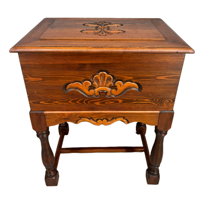 Vintage Scandinavian Sewing Chest on Legs with Hand-Carved Details