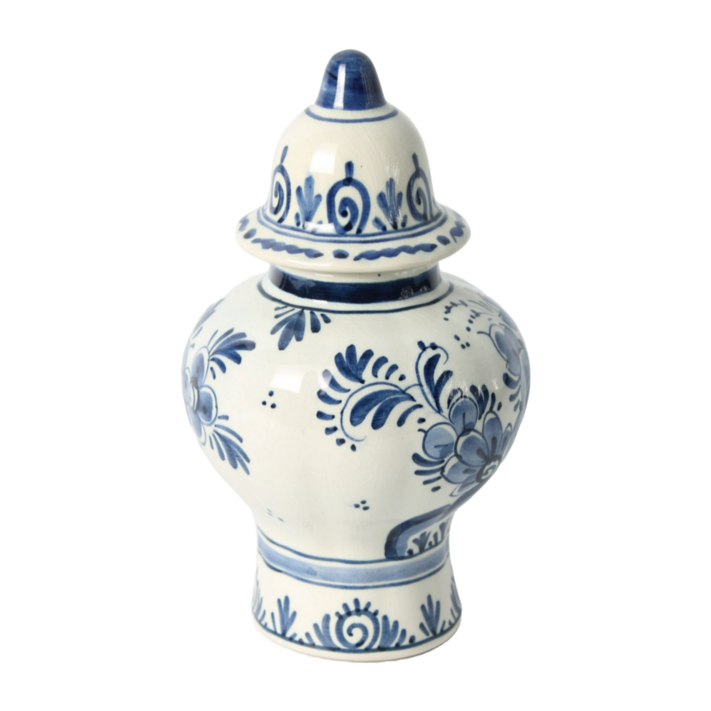 Hand-Painted Delft Blue Ceramic Vase with Lid, Floral Design, Dutch Vintage,