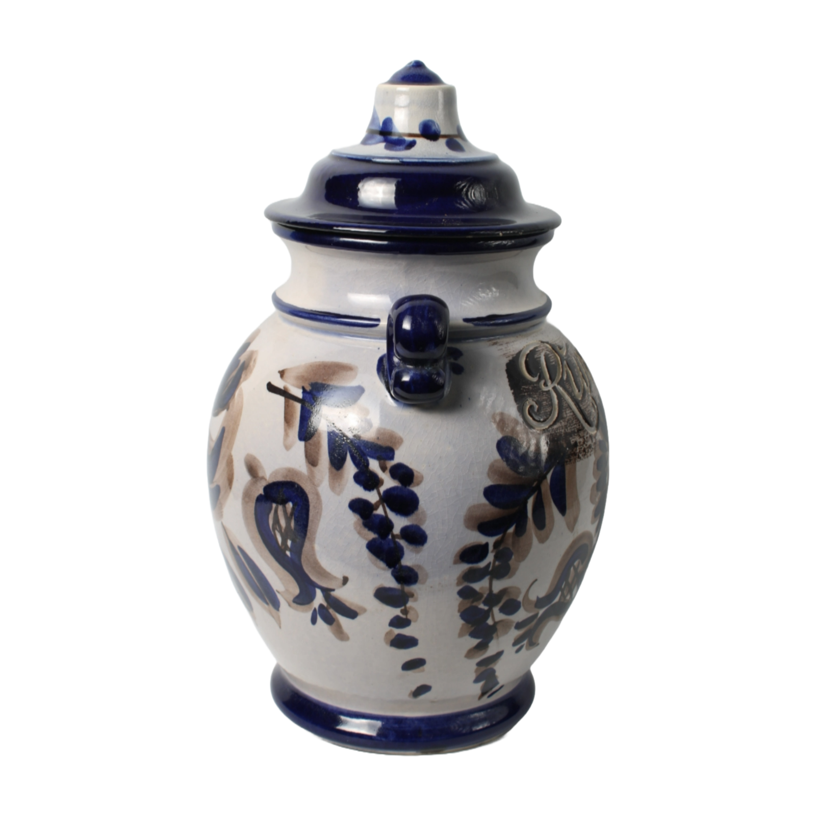 Vintage German Ceramic Rumtopf Pot with Lid - Hand-Painted, 20th Century