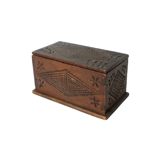 Handmade Wooden Box – Decorative Carvings with Geometric Patterns and Floral