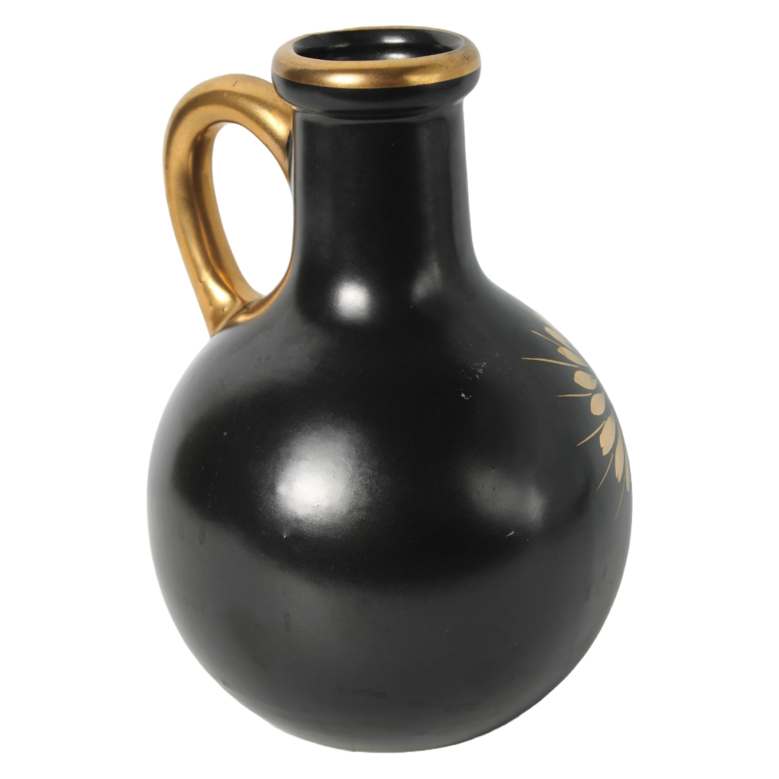 Decorative Black Ceramic Jug with Gold Floral Motifs