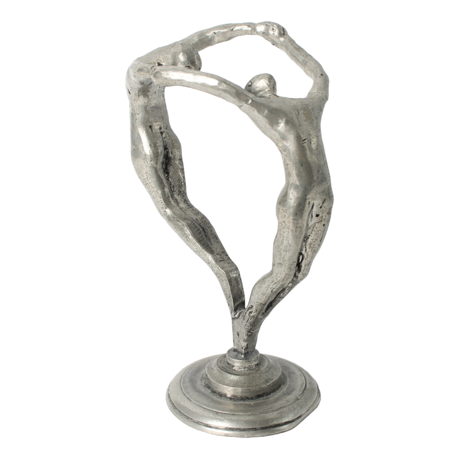 Abstract Pewter Sculpture – Stylized Two-Figure Artwork, Circular Design