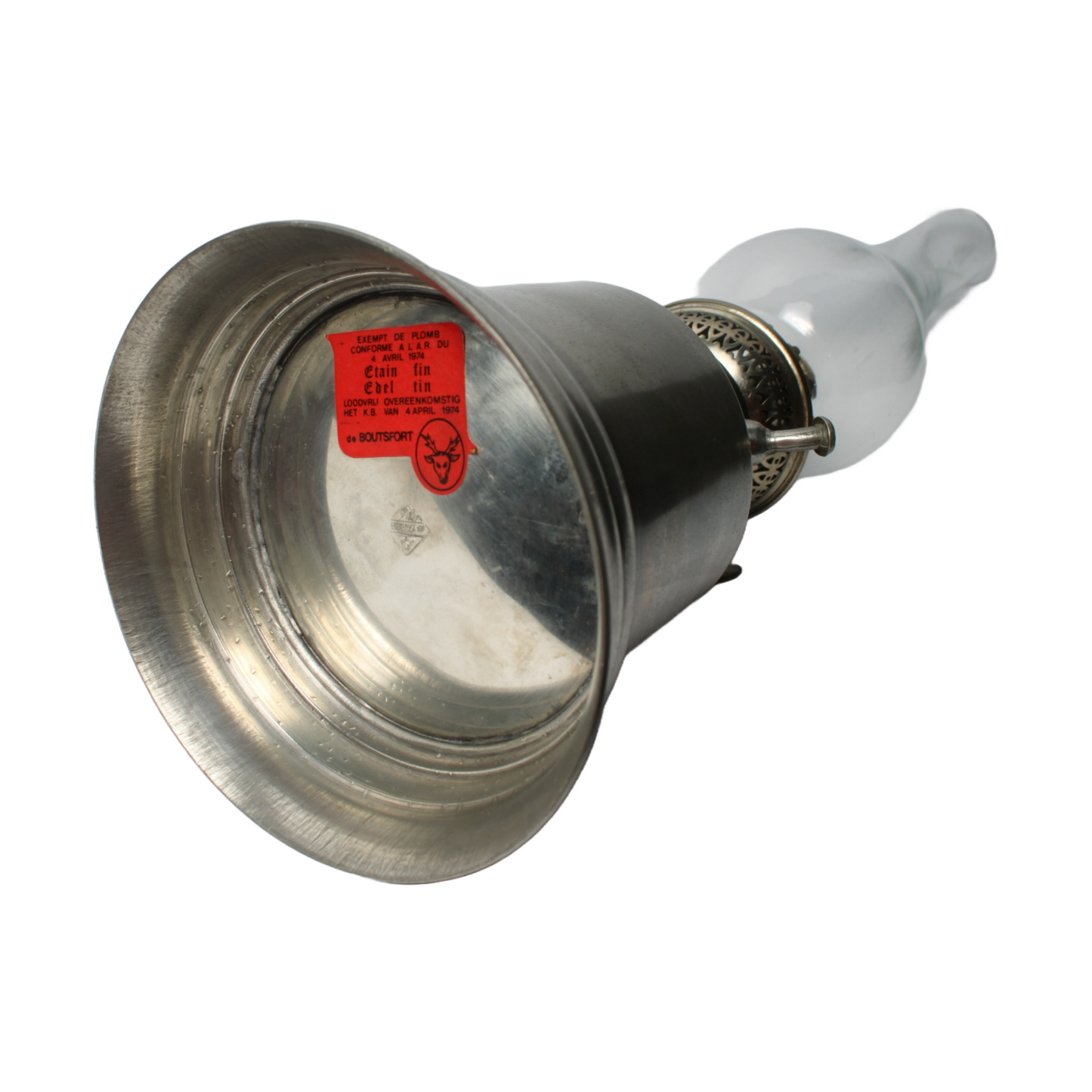 Vintage Tin Oil Lamp with Glass Chimney by De Boutsport, Circa 1974
