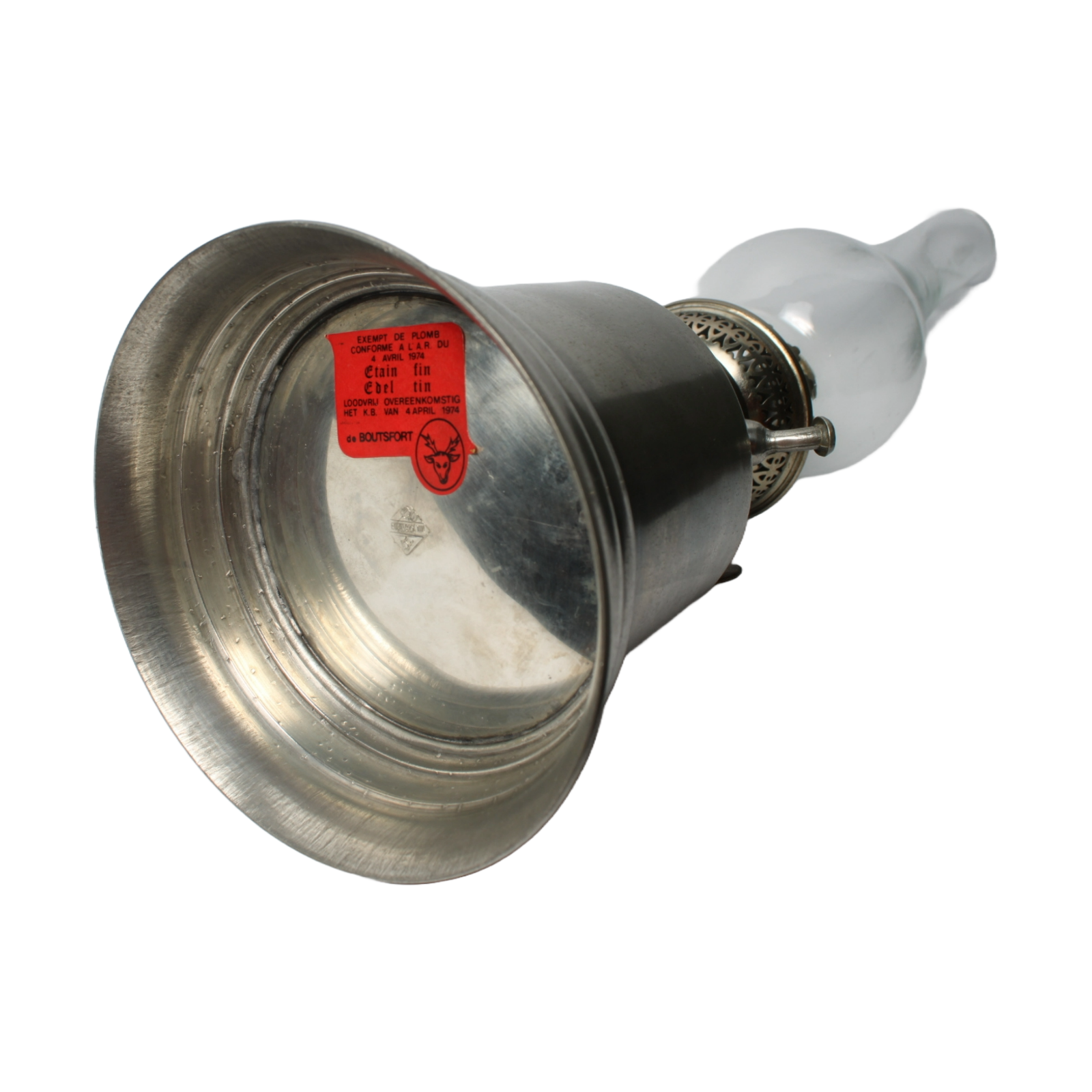Vintage Tin Oil Lamp with Glass Chimney by De Boutsport, Circa 1974