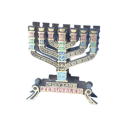 Vintage Judaica Menorah Napkin Holder, Handmade in Israel, 1950s