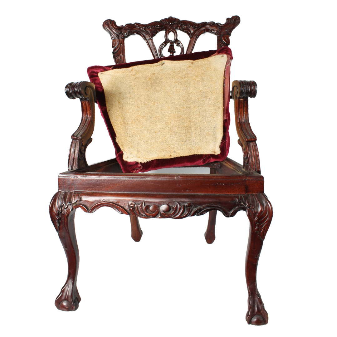 Unique vintage doll in velvet miniature Chippendale chair | Large scale |