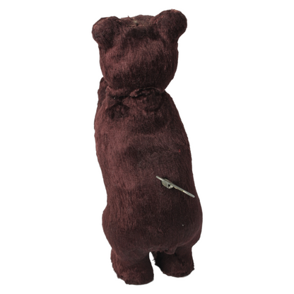 Mechanical Wind-Up Bear with Bottle c. 1930–1960 | Dark Brown Plush Toy Bear