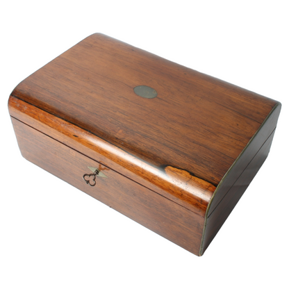 Antique Writing Slope – Wooden 19th Century Writing Box with Purple Velvet Inter