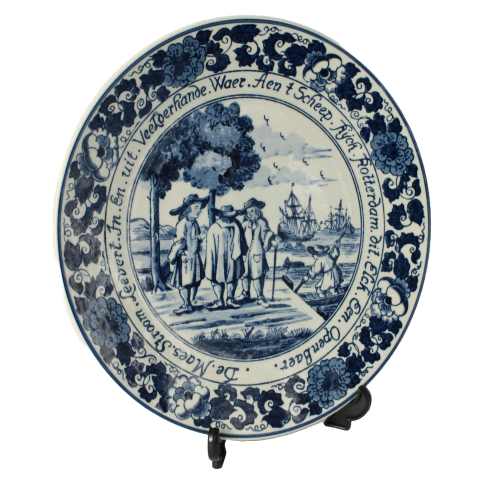 Hand-Painted Delft Blue Plate from the Netherlands, 24 cm, Historical Depiction