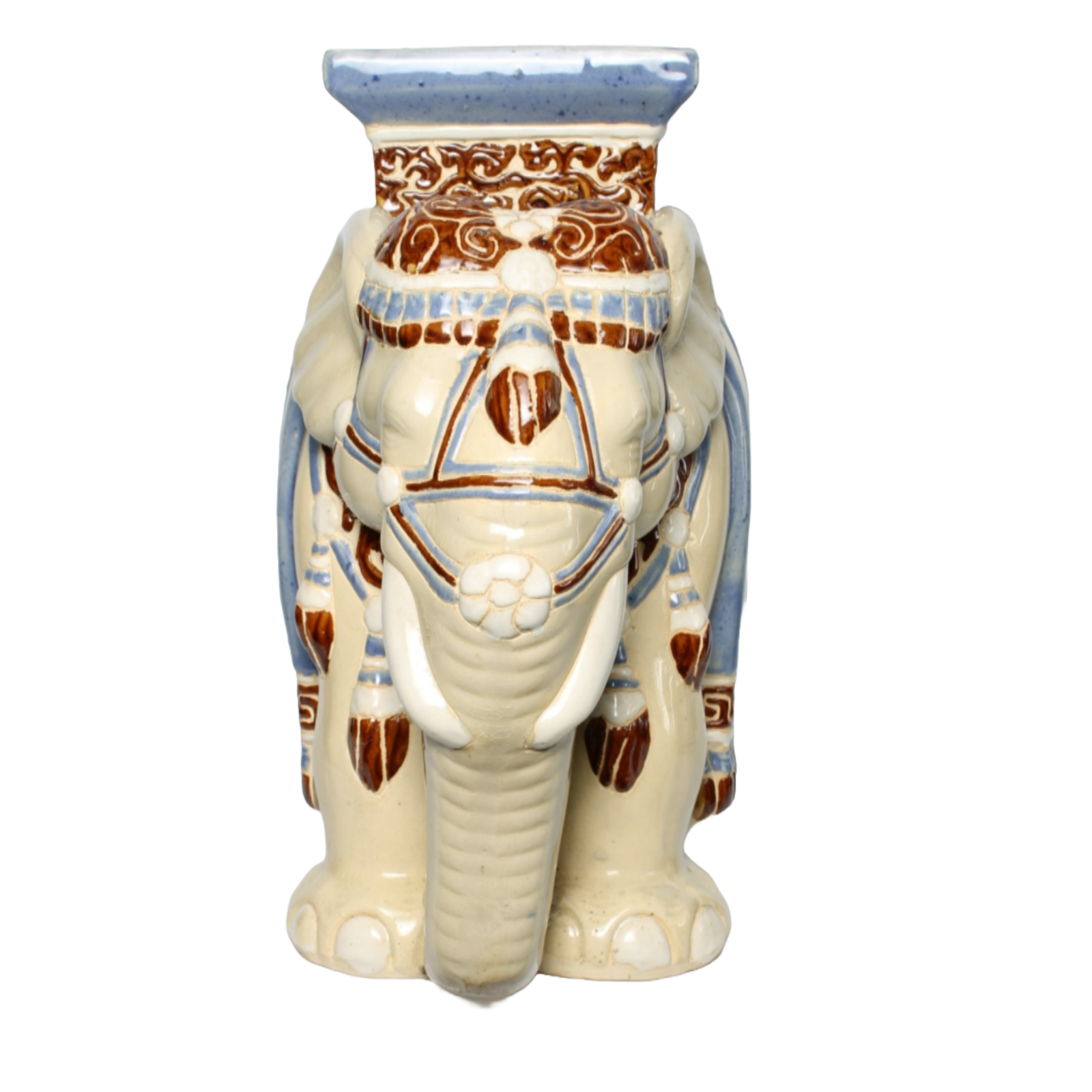 Unique Hand-Painted Ceramic XXL Elephant Plant Stand - Hollywood Regency Style