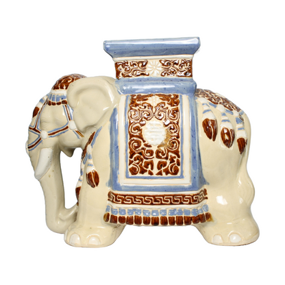Unique Hand-Painted Ceramic XXL Elephant Plant Stand - Hollywood Regency Style