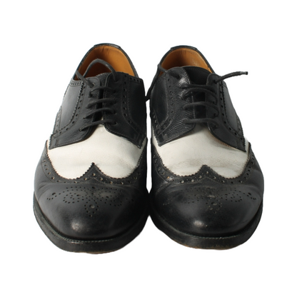 Vintage Black & White Yanko Brogue Shoes, Handcrafted Leather Spectator Shoes