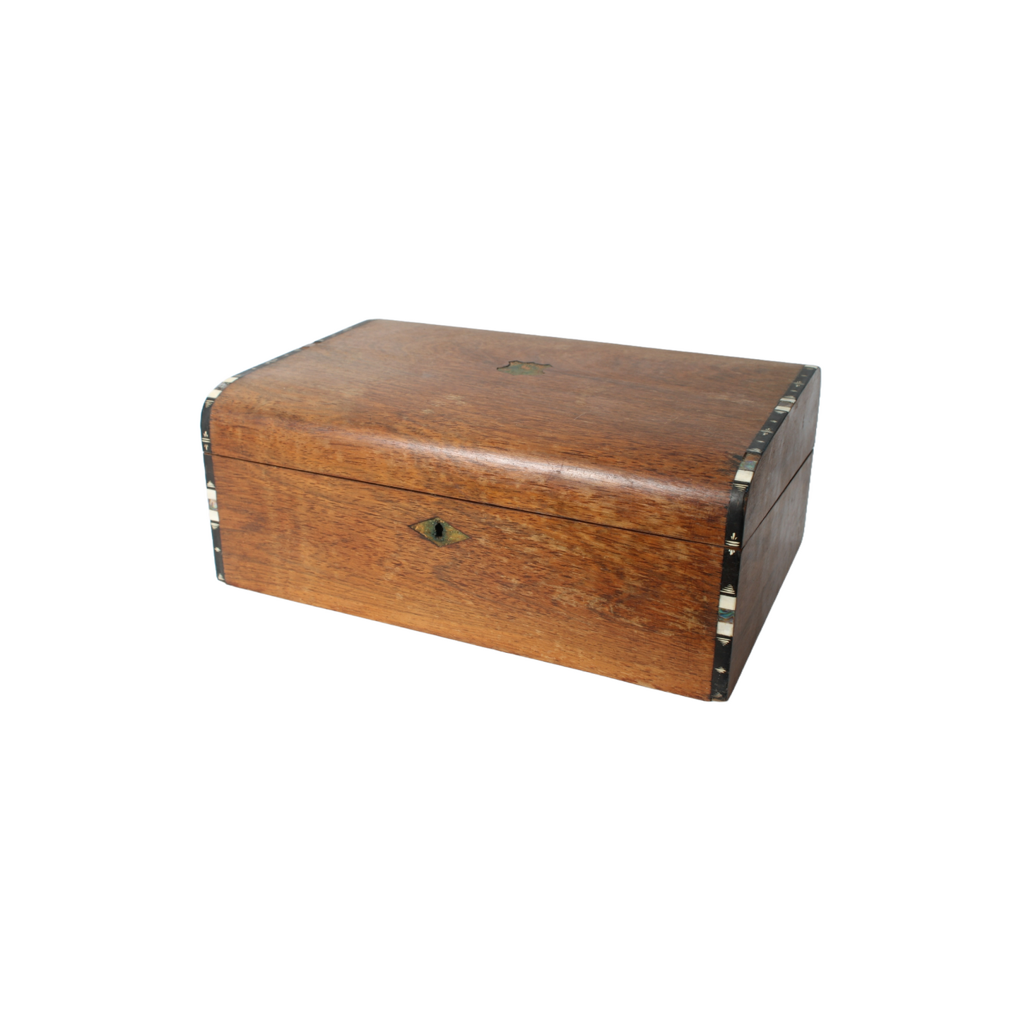 Antique 19th Century Wooden Writing Box with Inlay and Glass Inkwells - Unique C