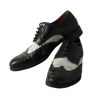 Vintage Black & White Yanko Brogue Shoes, Handcrafted Leather Spectator Shoes