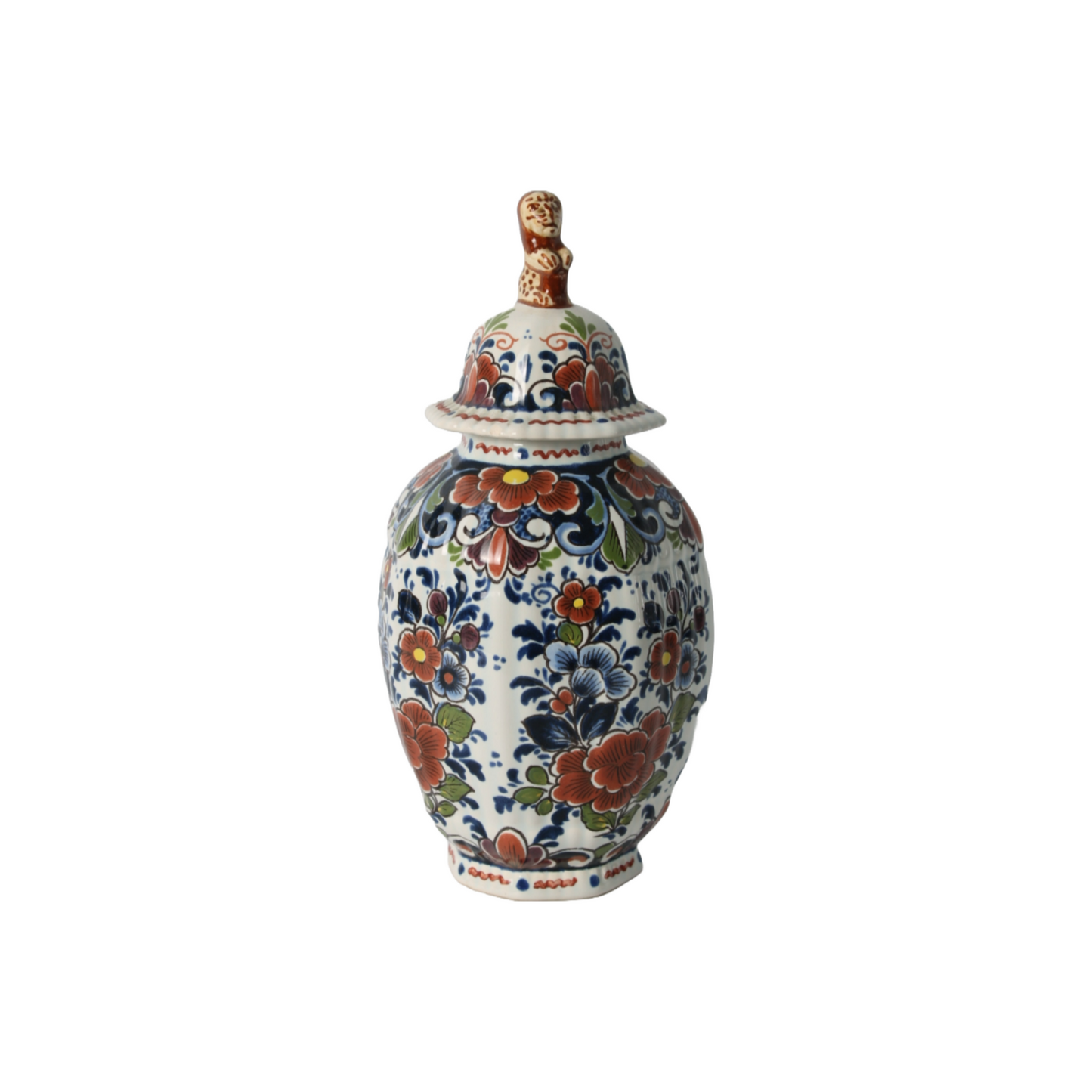 Hand-Painted Delft Blue Vase with Lid, Floral Design, Traditional Dutch Pottery