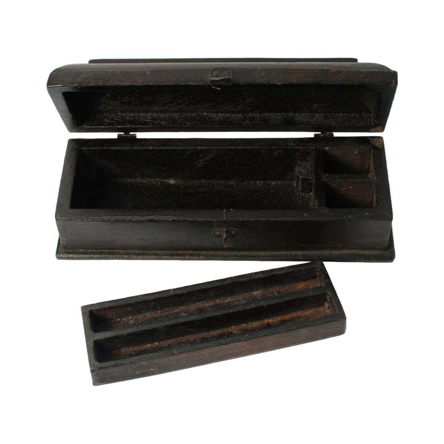 Antique Writing Box for Two Pens - Classic Wooden Pen Holder