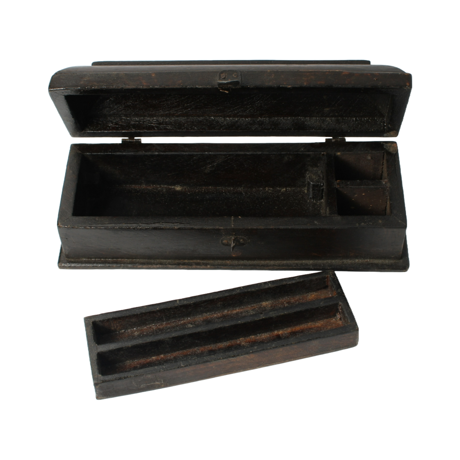 Antique Writing Box for Two Pens - Classic Wooden Pen Holder