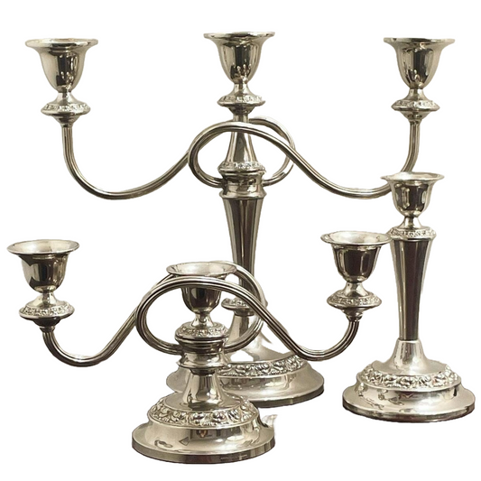 Elegant Vintage Silver Plated Candle Holders - Lanthe of England - 1950s
