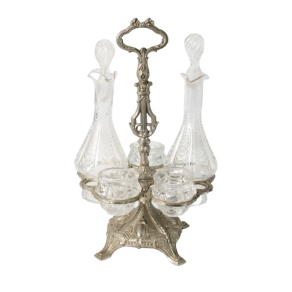 Antique French Silver-Plated Cruet Set with Crystal Bottles, Circa 1880-1900