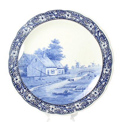 Delft Blue XL Plate, Royal Boch, with Dutch Landscape, circa 1950